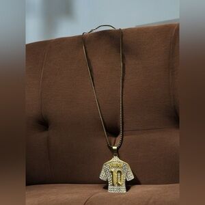 Gold-Plated Messi No. 10 Jersey Pendant Necklace with Crystals